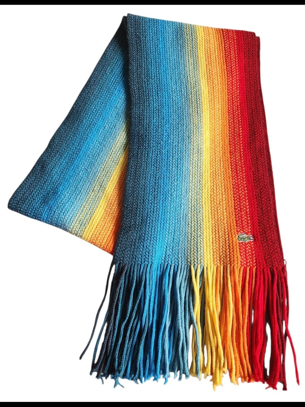 RARE‎ Lacoste Rainbow Ombré Wool Scarf 🐊 Statement Designer Piece